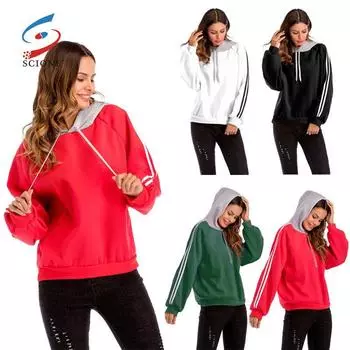 SCIONE Новые женские пуловеры Цвет Соответствие с капюшоном Свитер Студенты Свободный большой размер Рубашка S белый