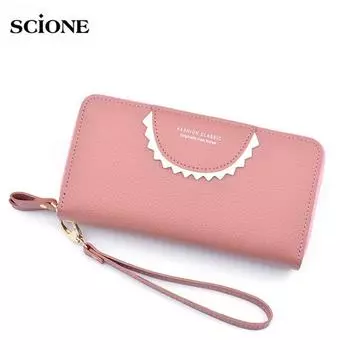 SCIONE Новый кошелек с двойной молнией, женский длинный кошелек с двойным узором личи, клатч для мобильного телефона 19.5cm*9.5cm*4cm чёрный