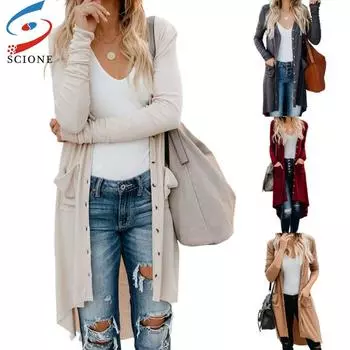 SCIONE, новый женский однобортный кардиган, осенне-зимний длинный свитер на пуговицах с длинными рукавами, пальто S зелёный