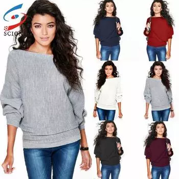 SCIONE осень-зима женский свитер модный свободный вязаный пуловер с рукавами «летучая мышь» повседневный однотонный вязаный пуловер S белый