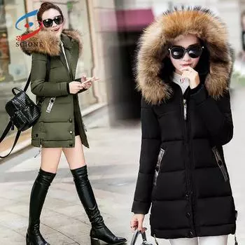 SCIONE Пальто 2019 Толстое теплое тонкое пуховое пальто Женщины Длинный с капюшоном Большой мех Воротник Пальто Зимнее пальто M хаки