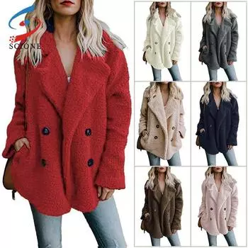 SCIONE пальто, однотонное пальто, женская зимняя свободная верхняя одежда с лацканами, повседневное женское смешанное пальто, искусственные теплые топы 4XL белый