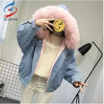 SCIONE пальто, плотное теплое пальто, джинсовая куртка, женское зимнее пальто с меховым воротником, студенческое короткое пальто XL серый