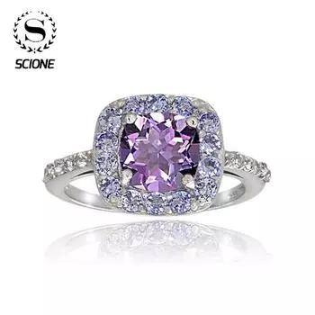 Scione Персонализированный металл Полный бриллиант Микроинкрустированный Фиолетовый циркон Женское кольцо Ювелирные изделия Подарок Number 6 фиолетовый