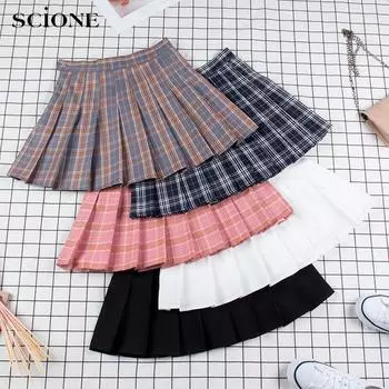 SCIONE плиссированная юбка, женская короткая юбка с высокой талией, школьная юбка трапециевидной формы для девочек, клетчатая юбка, сексуальная юбка 2XL белый