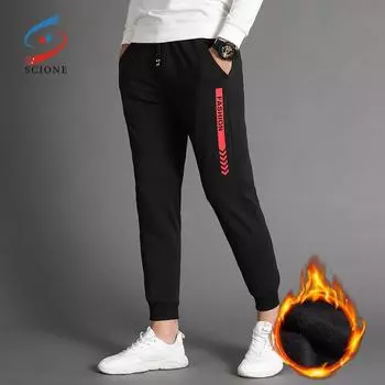 SCIONE Plus Бархат Повседневные брюки Мужские зимние новые мужские тонкие буквы Печать Дикие теплые ноги Брюки L красный