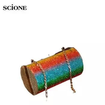 SCIONE Радужная сумка для ужина со стразами, диагональная сумка, женская сумка через плечо с ромбовидным цилиндром, банкетная сумка 10cm*10cm*17cm разноцветный