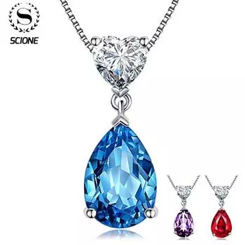 Scione Роскошный Сердцевидный Аметист Кулон Простая Любовь Красный Сапфир Ожерелье красный