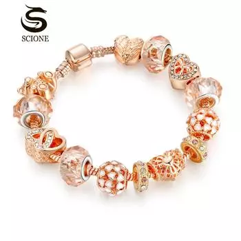 SCIONE Розовое золото БриллиантОвый браслет из бисера с бриллиантами 18cm золотой