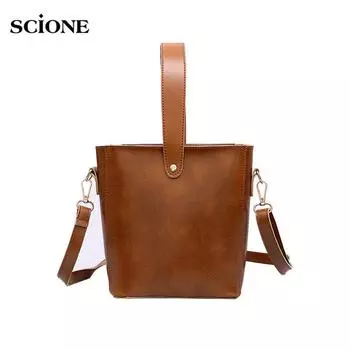 SCIONE Сумка-ведро женская простая сумка через плечо большой вместимости диагональная сумка для отдыха Tide 20cm*9cm*21cm чёрный