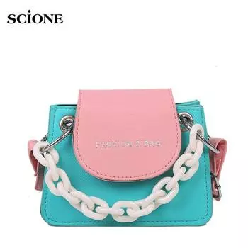 SCIONE Summer Hit Color Mini Bag 2020 Чистая красная сумка через плечо на одно плечо Маленькая квадратная сумка с цепочкой 14cm*6cm*9cm синий/розовый