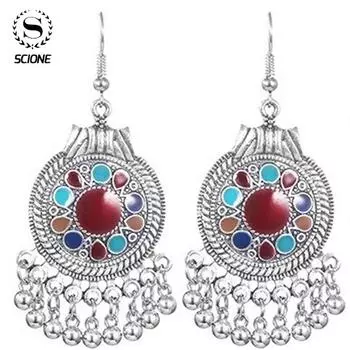 Scione Винтаж Богемская серьга Кисточка Бирюзовый кулон Серьги 1