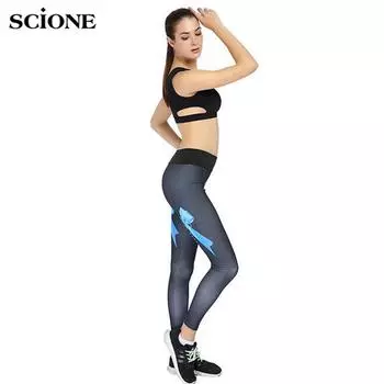 SCIONE Высококачественные европейские штаны для йоги, леггинсы с цифровой печатью, эластичные леггинсы с высокой талией и высокой талией S синий