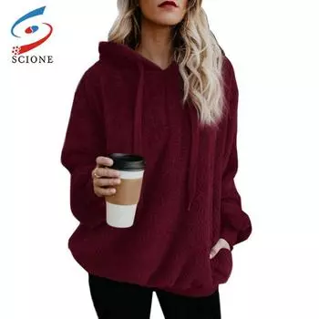 SCIONE Женская теплая пушистая зимняя толстовка с капюшоном, женская толстовка с капюшоном, повседневный свитер на осень M абрикосовый