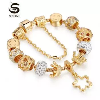 SCIONE Женская мода Браслет DIY Бисер Розовый бриллиант Девушка Сердце Браслет 18cm золотой