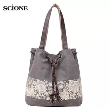 SCIONE женская модная холщовая сумка на плечо Mori Girl с принтом в стиле ретро Повседневная портативная холщовая сумка 30cm*12cm*54cm белый