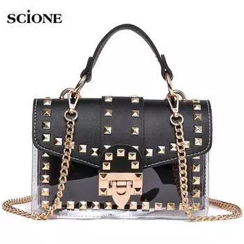 SCIONE женская модная прозрачная желейная сумка через плечо на одно плечо с заклепками
