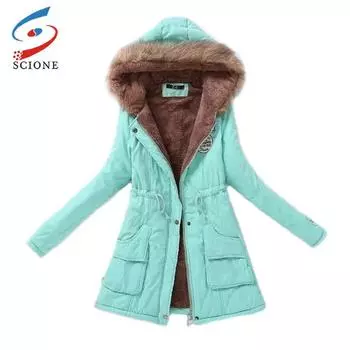 SCIONE женская парка модные зимние теплые куртки женские пальто с меховым воротником парки толстовки женские хлопковые L армия зеленый