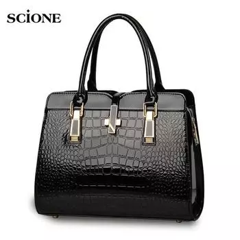 SCIONE Женская яркая сумка на плечо из лакированной кожи с узором 33cm*15cm*39cm чёрный
