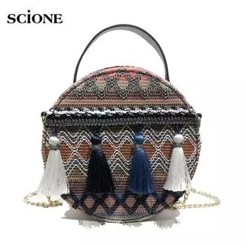 SCIONE женская сумка 2019 новая универсальная сумка-мессенджер Harajuku National Wind круглая сумка на цепочке для девочек маленькая сумка на плечо 18cm*6cm*8cm синий