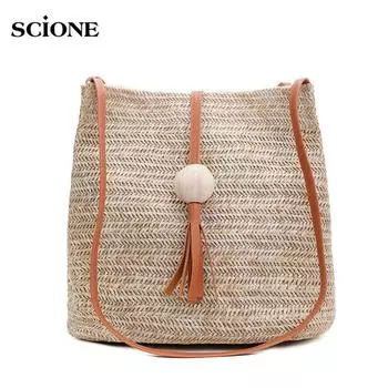 SCIONE женская сумка на одно плечо, летняя новая стильная женская сумка-мессенджер с деревянным шариком и кисточками 25cm*12cm*27cm коричневый