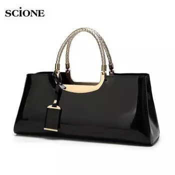 SCIONE Женская сумочка для свадебного ужина Boston Bag 2020 Глянцевая блестящая высококачественная сумка с наклоном на плечо 34cm*11cm*25cm белый