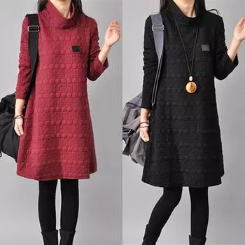 SCIONE женская тонкая рубашка средней длины со свободной талией, водолазка в стиле ретро, плотное шелковое хлопковое платье L чёрный