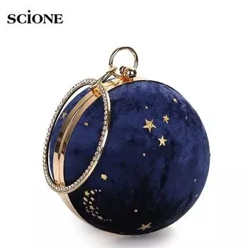Scione женские клатчи круглые женские клатчи мини-сумочки звездное небо узор вечерняя сумка свадебный кошелек чёрный