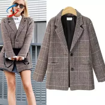 SCIONE женский весенне-осенний новый повседневный свободный длинный пиджак в стиле ретро в стиле ретро XL серый