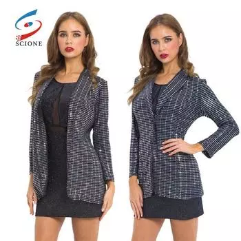SCIONE Женский жакет Осень Новая Мода 2019 Блестки Маленький костюм Женский жакет S серый