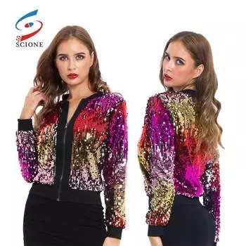 SCIONE женское пальто 2019 осенне-зимняя женская куртка-свитер с блестками градиентного цвета S разноцветный