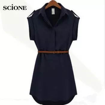 Scione женское платье весна-лето женская однотонная шифоновая юбка трапециевидной формы платье со средней талией S темно-синий