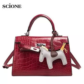 SCIONE Зимняя новая стильная сумка с замком, женская модная сумка через плечо с узором 25cm*9cm*24.5cm чёрный