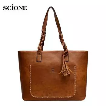 SCIONE Зимняя новая женская сумка, модная большая сумка с кисточками, сумка через плечо, большая сумка бордовый