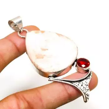 Подвеска из серебра 925 пробы сколецитом, гранатом, ручная работа, 2,84 дюйма 2.84 белый