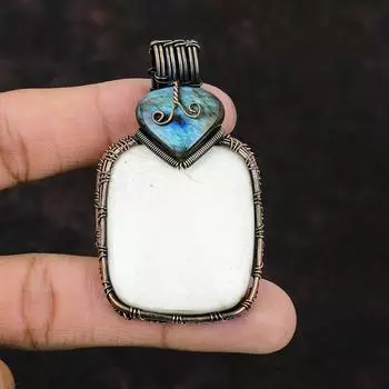 Scolecite Gemstone Pendant Copper Wire Wrapped Scolecite Jewelry Labradorite Pendant Handmade Pendant Stylish Copper Jewelry Gift For Women