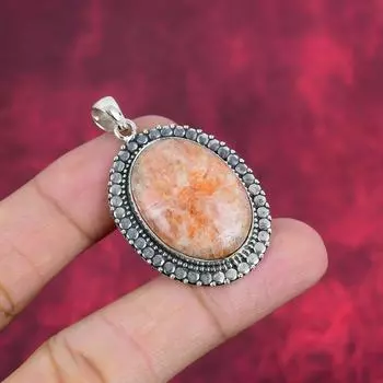 Подвеска из сколецита, 925 пробы, кулон из цельного серебра, ювелирные изделия ручной работы с драгоценными камнями, подарки для подвески 1.89 Inches оранжевый