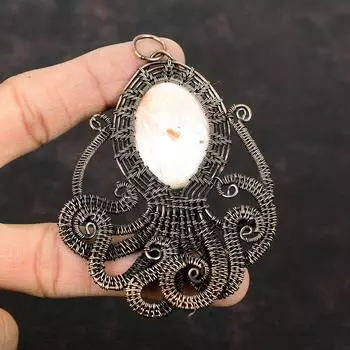 Scolecite Pendant Copper Wire Wrapped Pendant Gemstone Copper Jewelry Handmade Pendant Octopus Pendant Dainty Wire Wrap Jewelry Gift For Mom