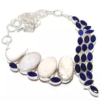 Scolecite, Sapphire Gemstone 925 Sterling Silver Jewelry Necklace 18 MQ-1226 18 синий