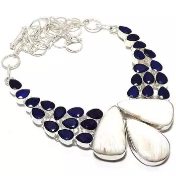 Scolecite, Sapphire Gemstone 925 Sterling Silver Jewelry Necklace 18 MQ-1261 18 синий