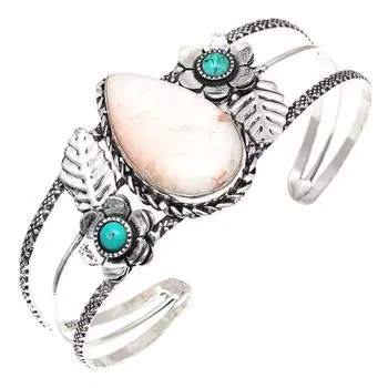 Scolecite Shell Gemstone Antique Silver Jewelry Cuff Bracelets 7 Adjustable