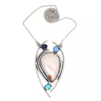 Scolecite Shell Sky Blue Topaz Mother s Day Jewelry Necklace 20 in