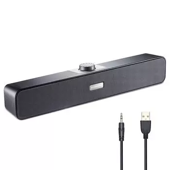 Scomoon PC Speaker 10W Small Large Volume Stereo Soundbar USB Speaker Black для компьютеров, ноутбуков, совместимых с игровыми консолями, музыкой