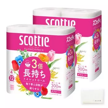 Scottie Flower Pack 3x Долговечная туалетная бумага 75 м Двойная 4 рулона 2 пакета Оригинальная туалетная бумага SCOTTIE Включена Оптовая покупка (75м * * Набор)