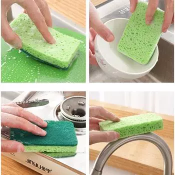 Губки для мытья посуды Губка для чистки артефактов Губка из плотной древесной массы Хлопок Чистящие средства Протирание Чистящие кухонные принадлежности Аксессуары 1mm жёлтый