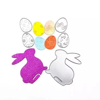Scrapbooking DIY Cutting Die Carbon Steel Embossing Die Template Easter Rabbit and Eggs серебряный