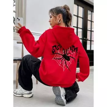 Scream Spiders & Cobwebs Printing Women Hoodies Harajuku Oversize Hoody Fashion Loose Clothing Comfortable Sweatshirt Female S