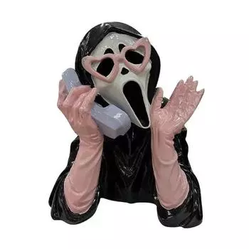 Screaming Ghost Figurine Creepy Phoning Ghost Statue Collectible Halloween Centerpiece for Horror Themed Parties Mantel Shelf Decoration чёрный