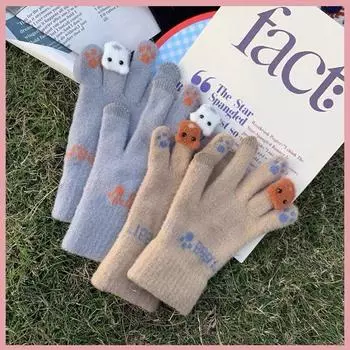 Теплые вязаные перчатки для женщин зимой с бархатом и утолщением для студентов, катающихся на велосипедах зимой, новый стиль для защиты от холода и ветра One Size