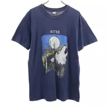 SCREEN STARS Футболка с принтом старого волка, с коротким рукавом, M, темно-синяя, мужская, б/у